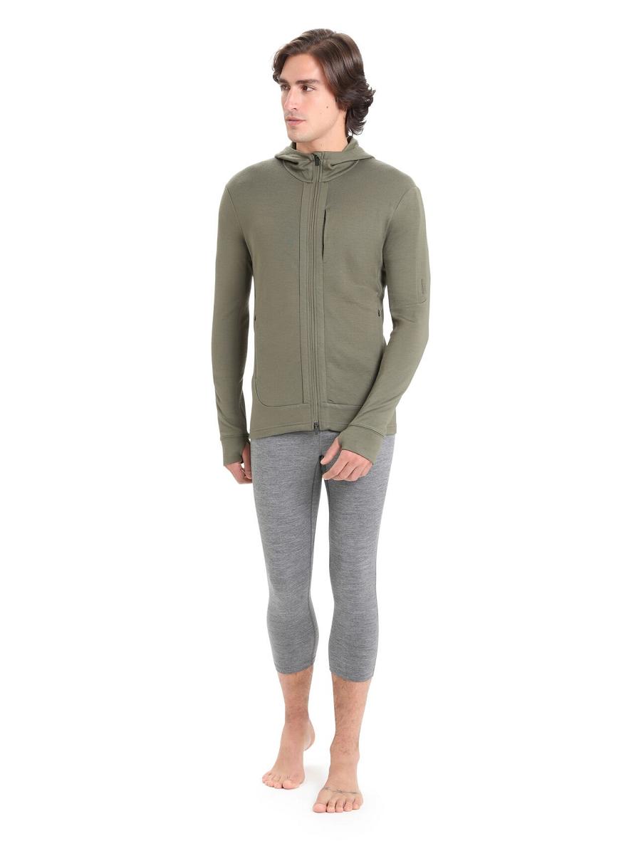 Icebreaker Merino Quantum III Long Sleeve Zip Férfi Kapucnis Pulóver Olivazöld | HU 1269XYUF